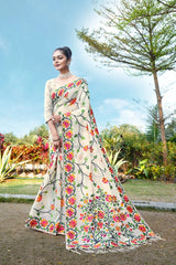 White Floral Pure Cottton Saree