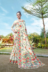 White Floral Pure Cottton Saree