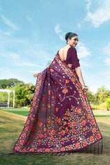 Wine Floral Pure Cottton Saree