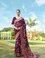 Wine Floral Pure Cottton Saree