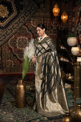 Black Banarasi silk saree with zari woven design