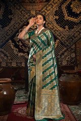 Green Banarasi silk saree with zari woven design