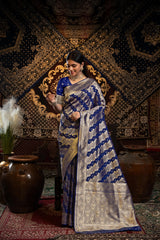 Royal Blue Banarasi silk saree with zari woven design