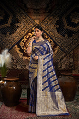 Royal Blue Banarasi silk saree with zari woven design