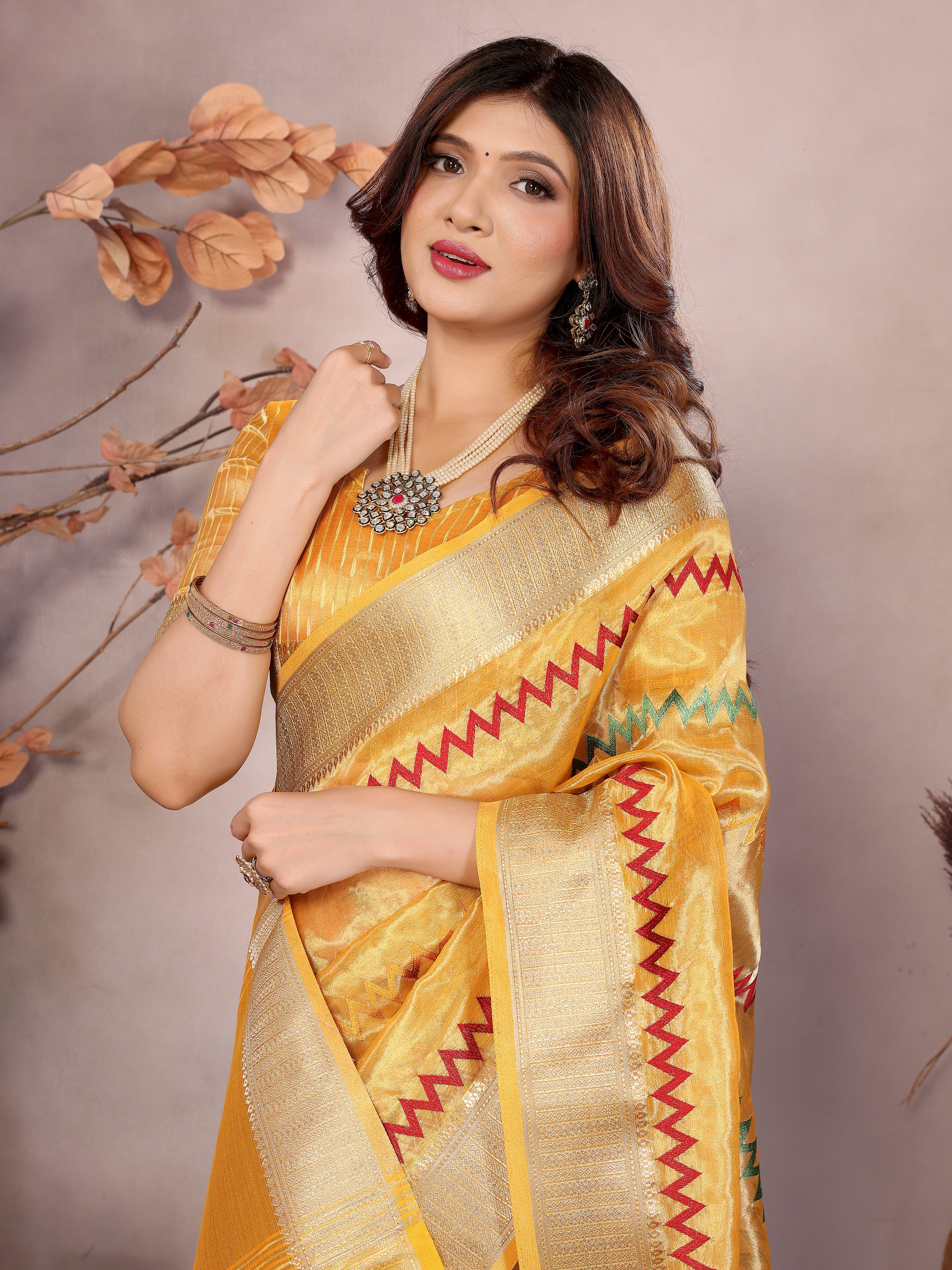 Kashmiri zari work saree in cotton silk fabric