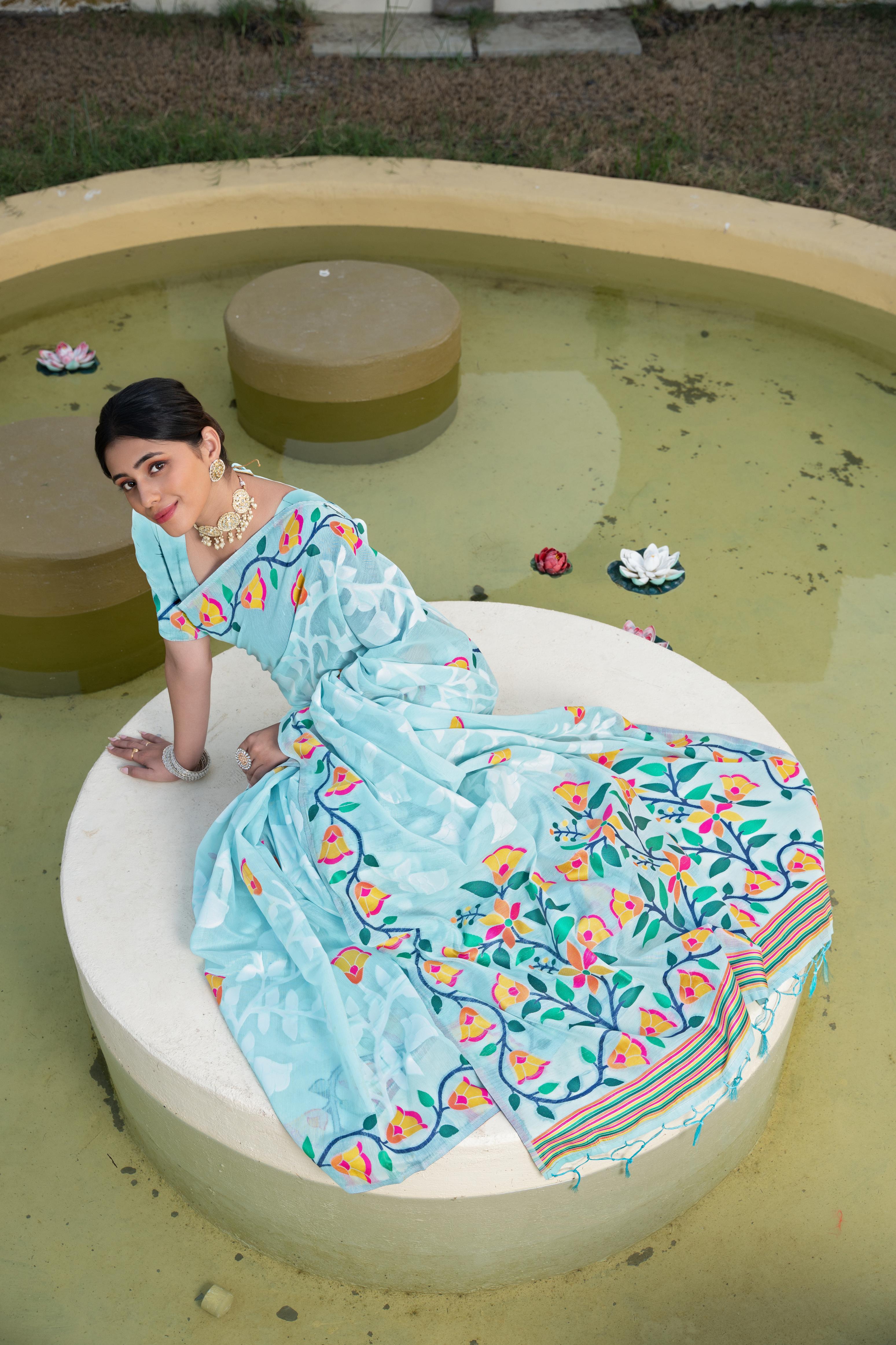 Latest blue color saree for daily wear