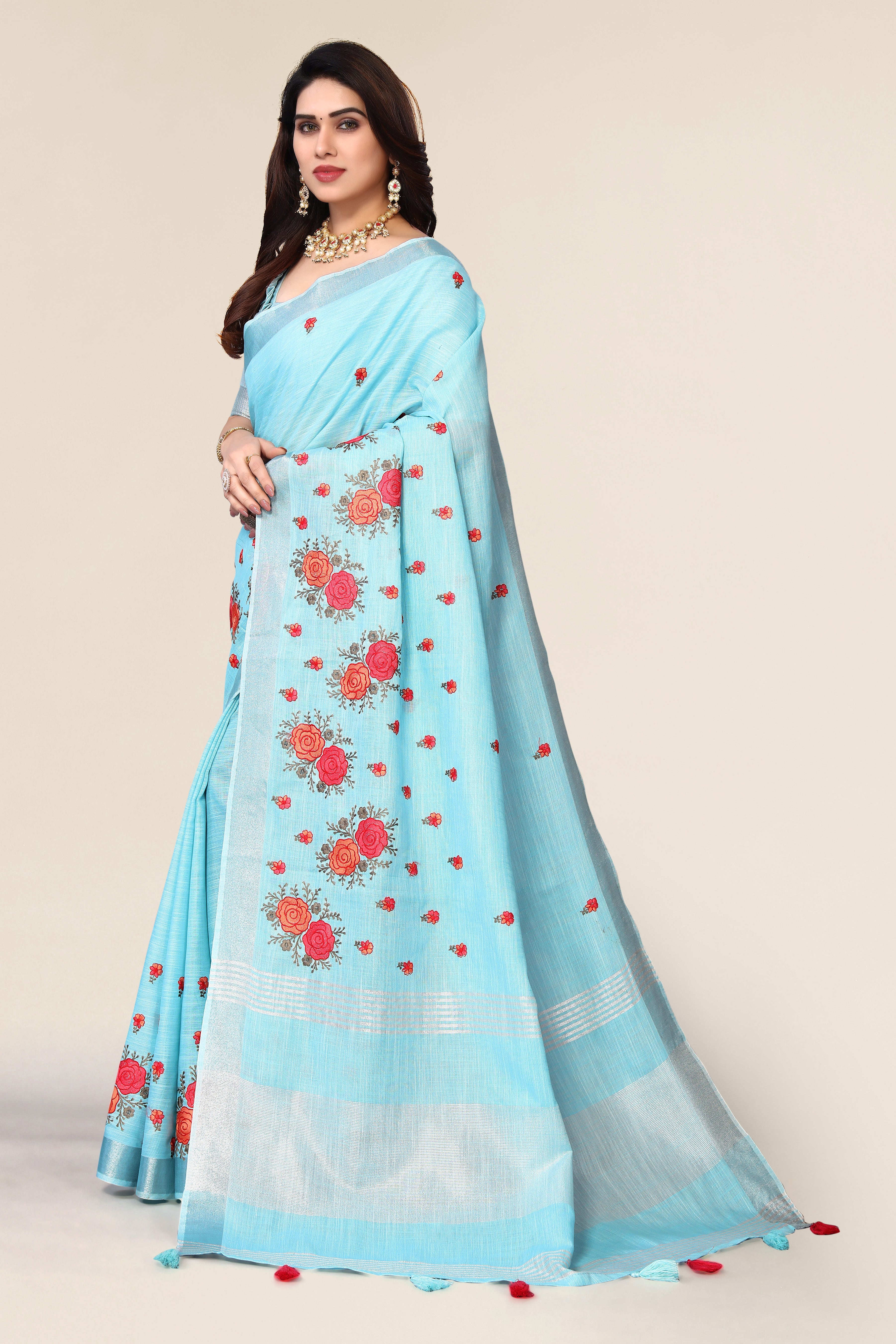 Latest Blue gold zari pallu cotton silk saree