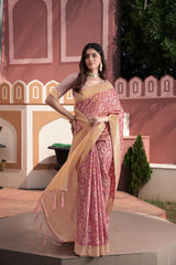 Latest Pink Color Zari Woven Cotton Silk Saree For Women
