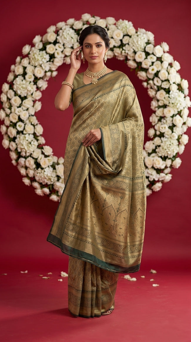 Mehndi Green Soft Banarasi Silk Saree
