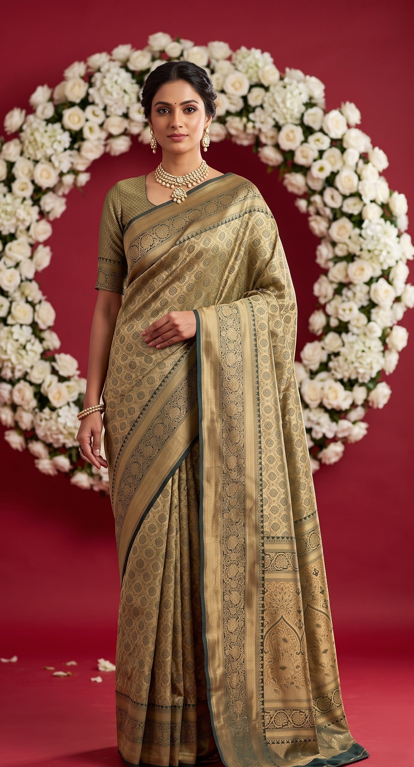 Mehndi Green Soft Banarasi Silk Saree