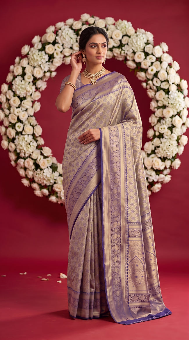 Metallic Purple Soft Banarasi Silk Saree
