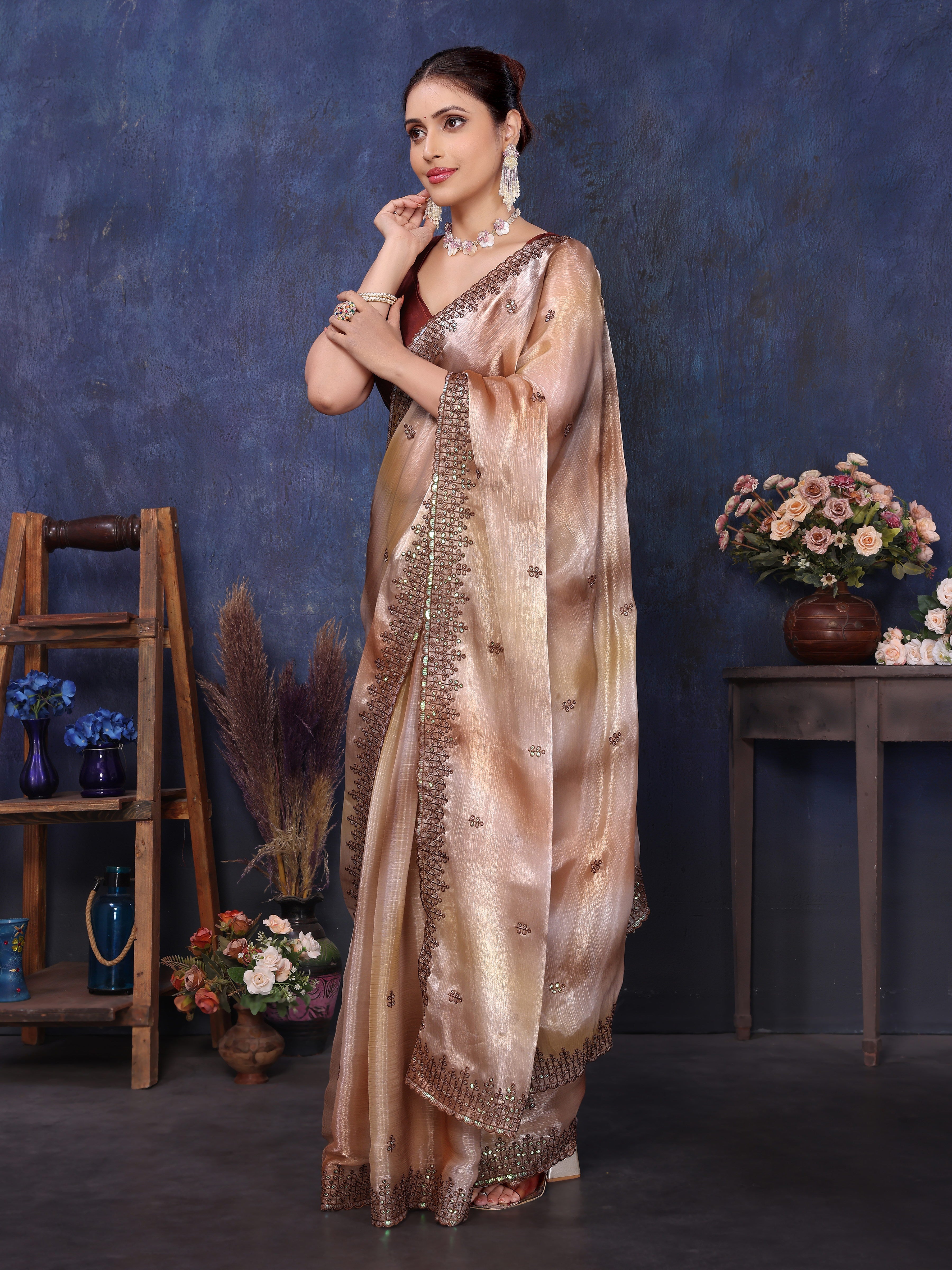 Light Brown Jimmy Choo Designer Saree