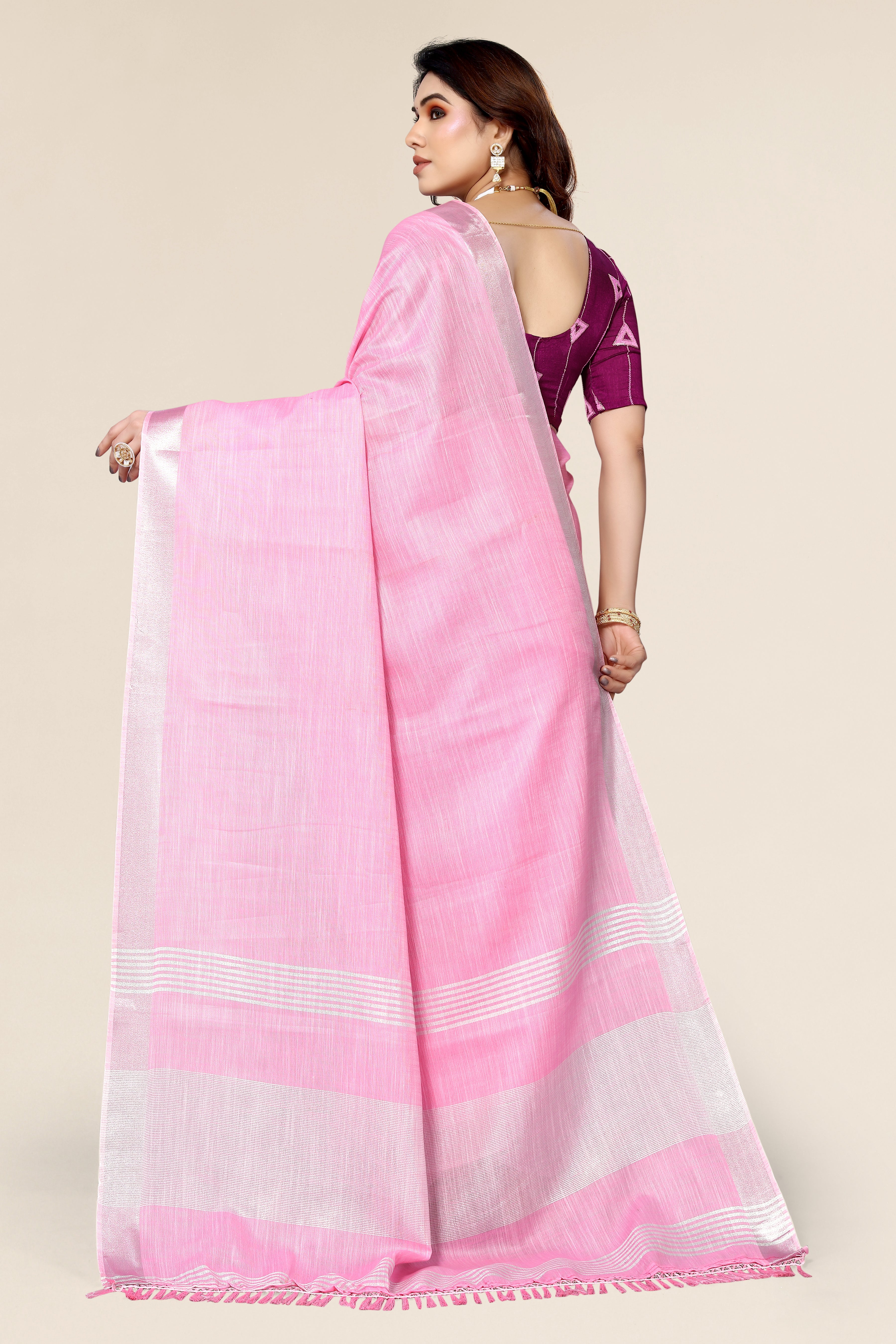 Light and breathable pink linen saree