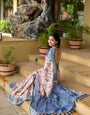 Blue Silk Blend Digital Print Woven Saree