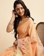 Orange linen cotton mirror work saree