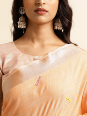 Orange linen cotton mirror work saree