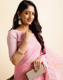 Pink linen cotton mirror work saree