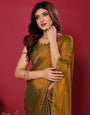 Mustard Satin Silk Handwork Saree