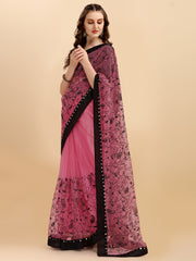 Baby pink Net Saree With Zari work