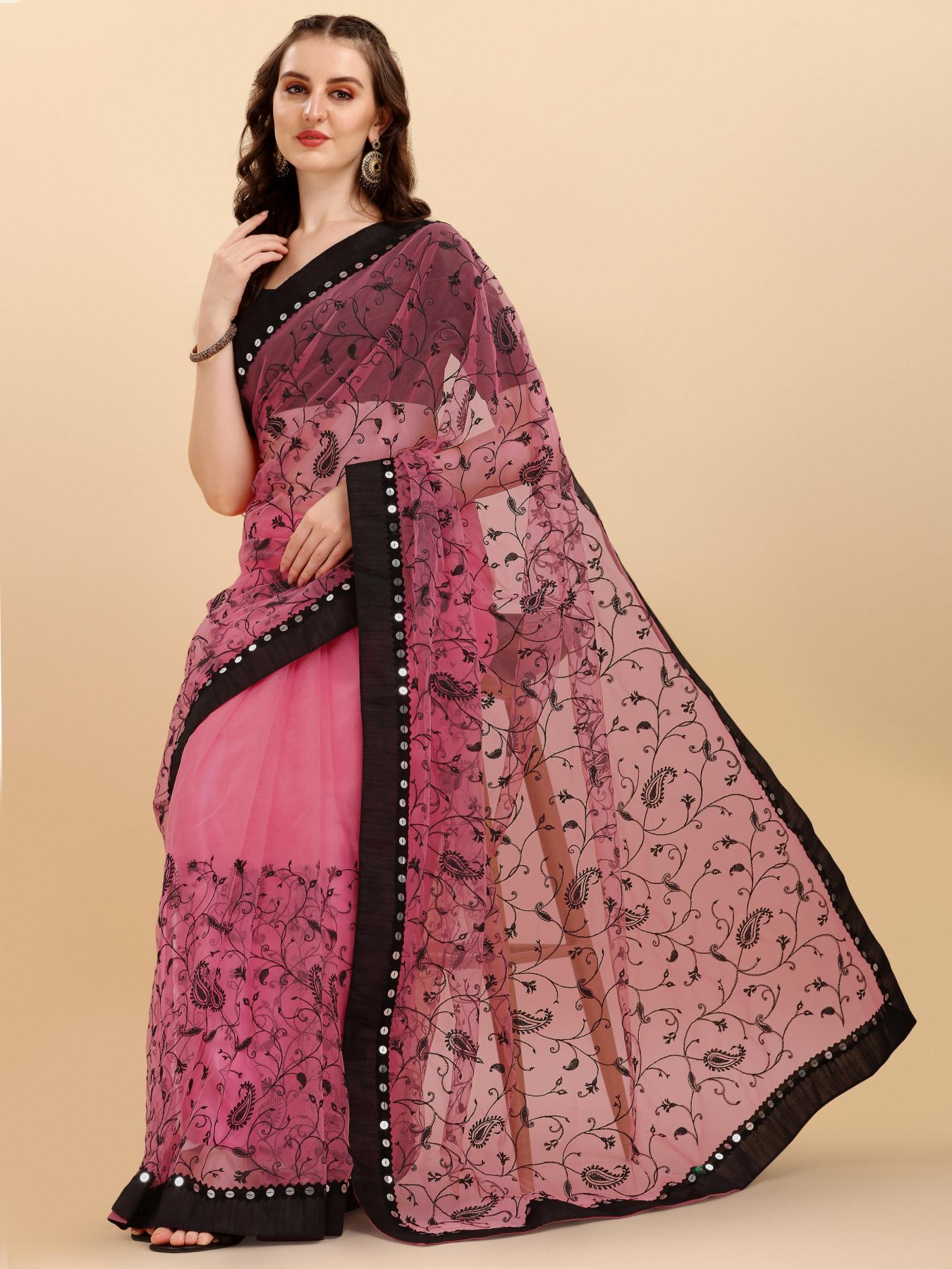 Baby pink Net Saree With Zari work