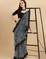 Grey Net Saree With Zari work