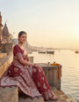 Dark Red Banarasi Silk Gold Zari work Saree