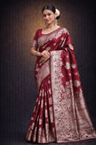 Dark Red Banarasi Silk Gold Zari work Saree