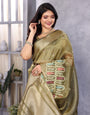 Mehendi Green Cotton Khadi Silk Saree with Sequence Work
