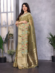 Mehendi Green Khadi Silk Saree For Wedding