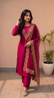 Maroon Silk Stitched Set Set