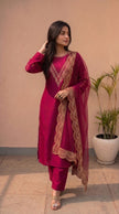 Maroon Silk Stitched Set Set