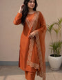 Orange Silk Stitched Set Set