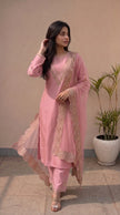 Pink Silk Stitched Set Set