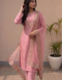 Pink Silk Stitched Set Set