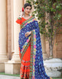 Blue and Orange Georgette Half And Half Saree