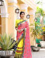 Peach and Yellow Georgette Half And Half Saree