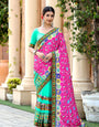 Pink and Turquoise Georgette Half And Half Saree