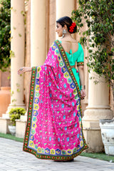 Pink and Turquoise Georgette Half And Half Saree