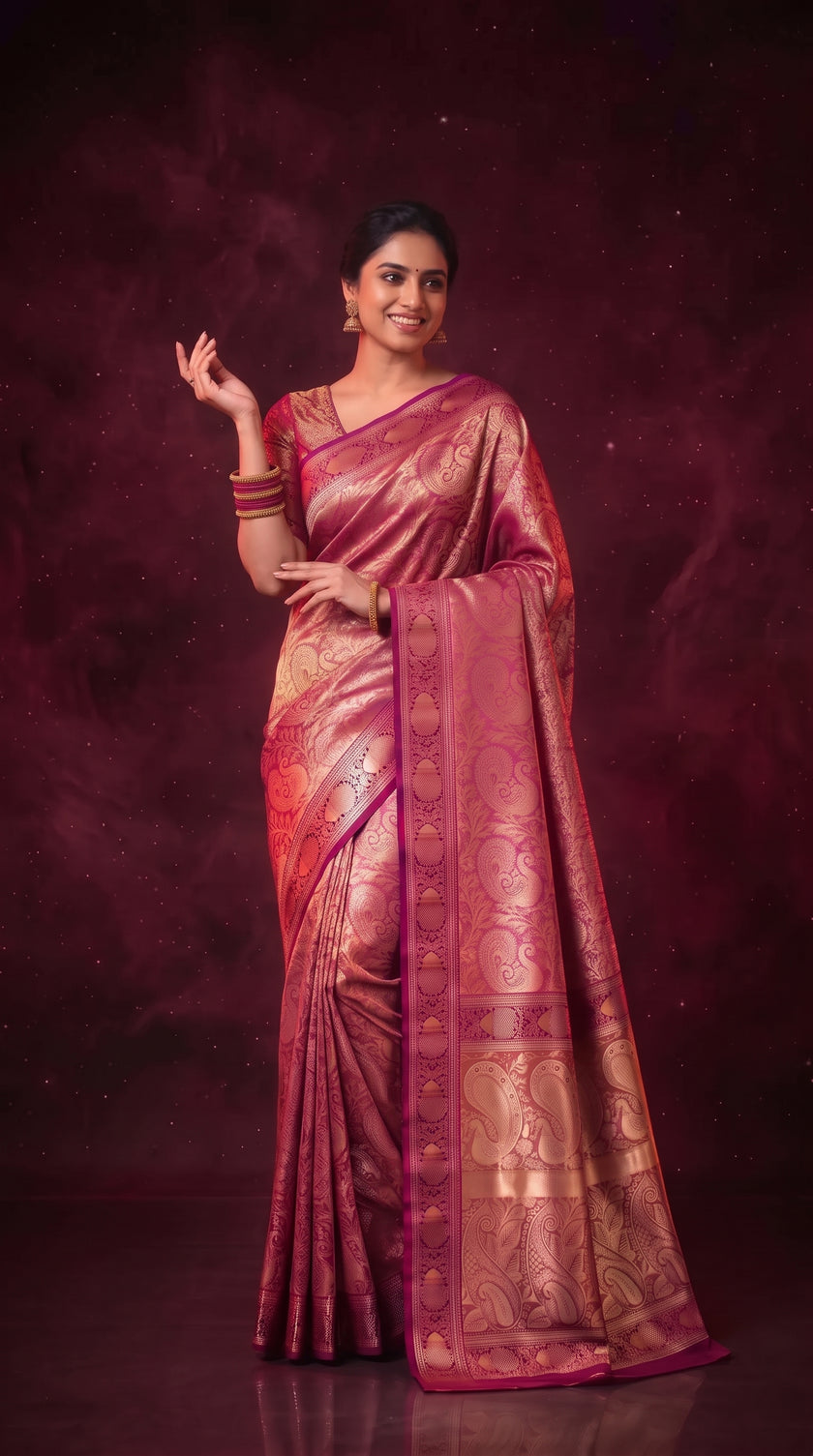 Soft Pink Metallic Shimmer Banarasi Silk Saree