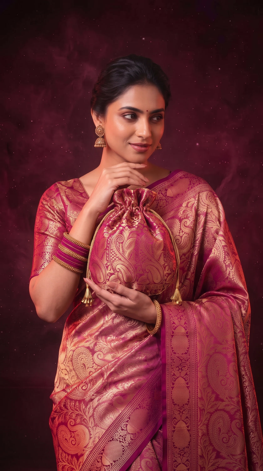 Soft Pink Metallic Shimmer Banarasi Silk Saree