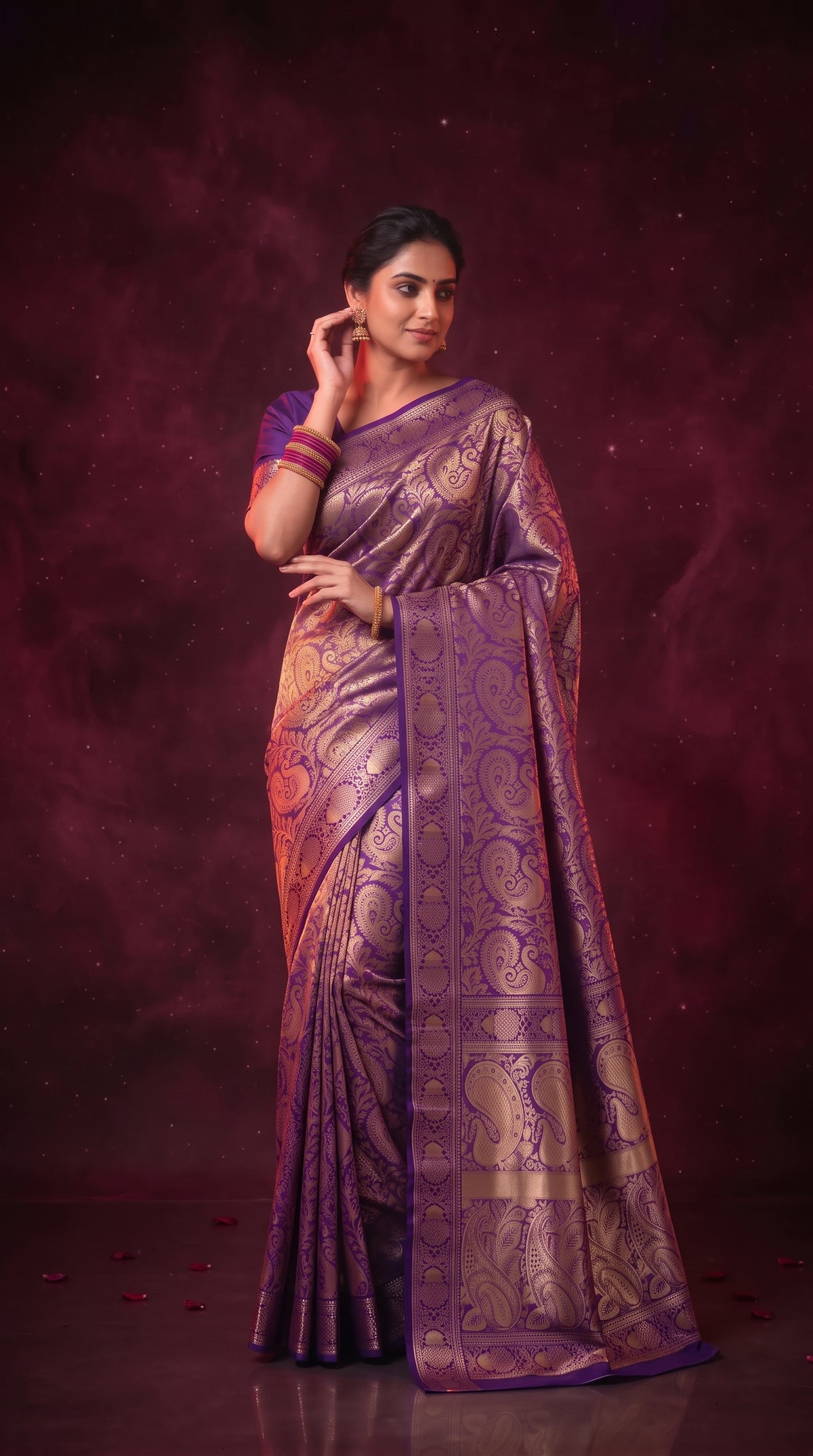 Soft Purple Metallic Shimmer Banarasi Silk Saree