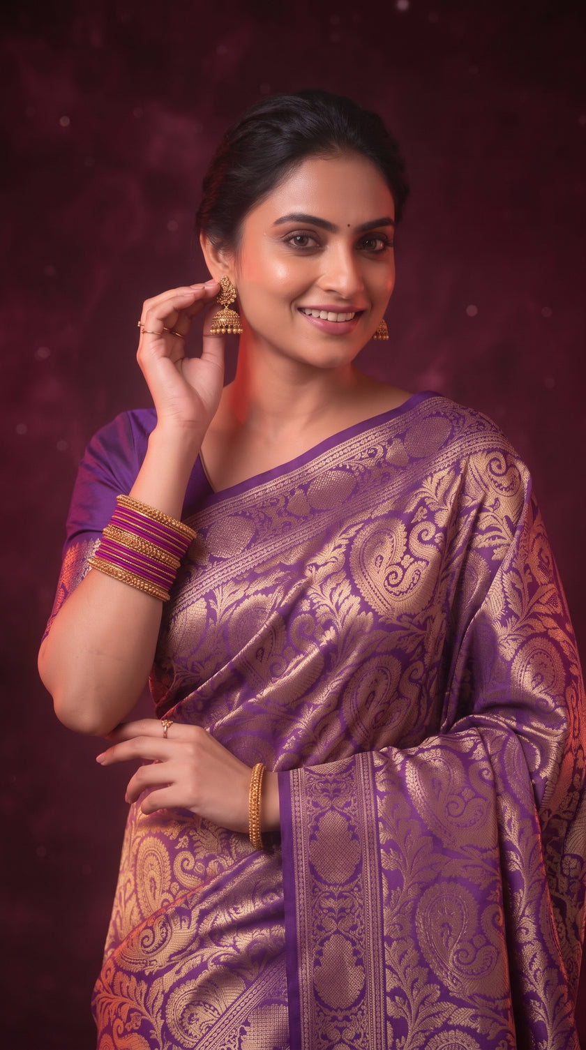 Soft Purple Metallic Shimmer Banarasi Silk Saree