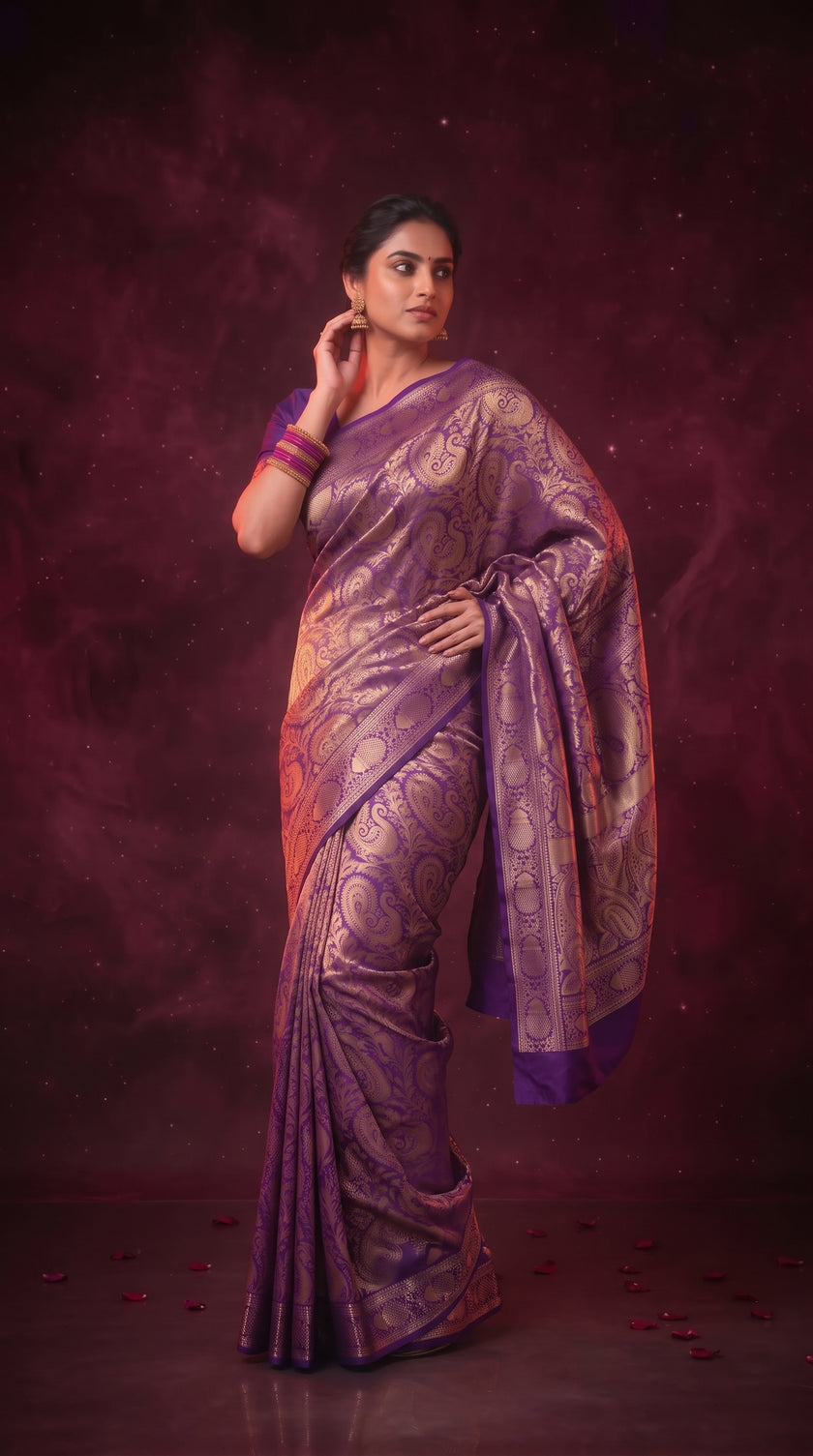 Soft Purple Metallic Shimmer Banarasi Silk Saree