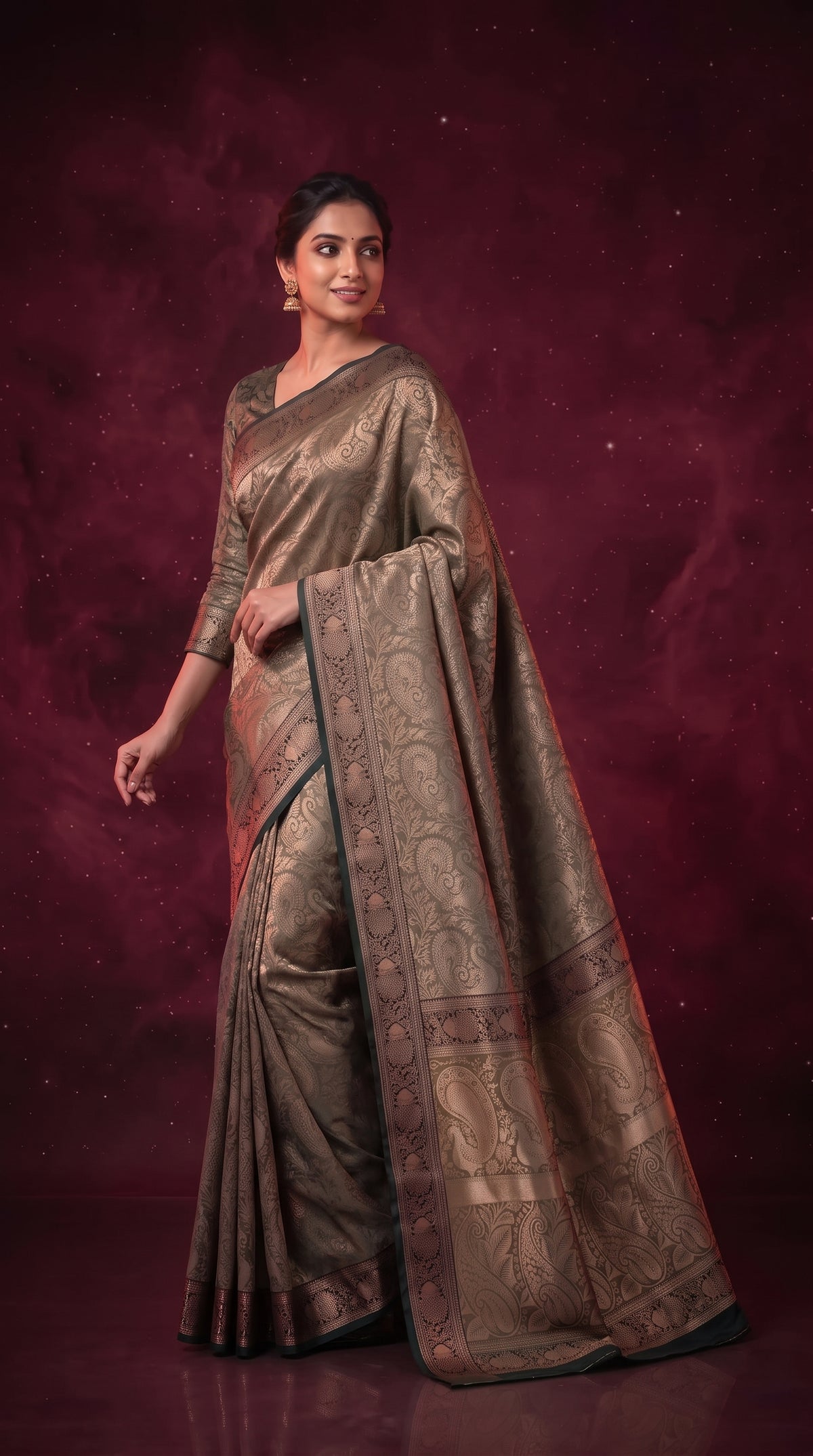 Soft Mehendi Green Metallic Shimmer Banarasi Silk Saree