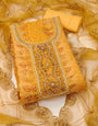 Mustard Yellow  Floral Work Unstitched Suit Material For Women