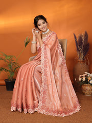 Orange Jimmy Choo Floral Embroidery Saree