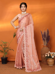 Orange Jimmy Choo Floral Embroidery Saree