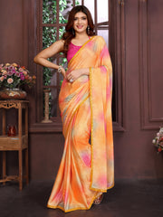 Orange Color Ready T Wear Printed Saree For Women