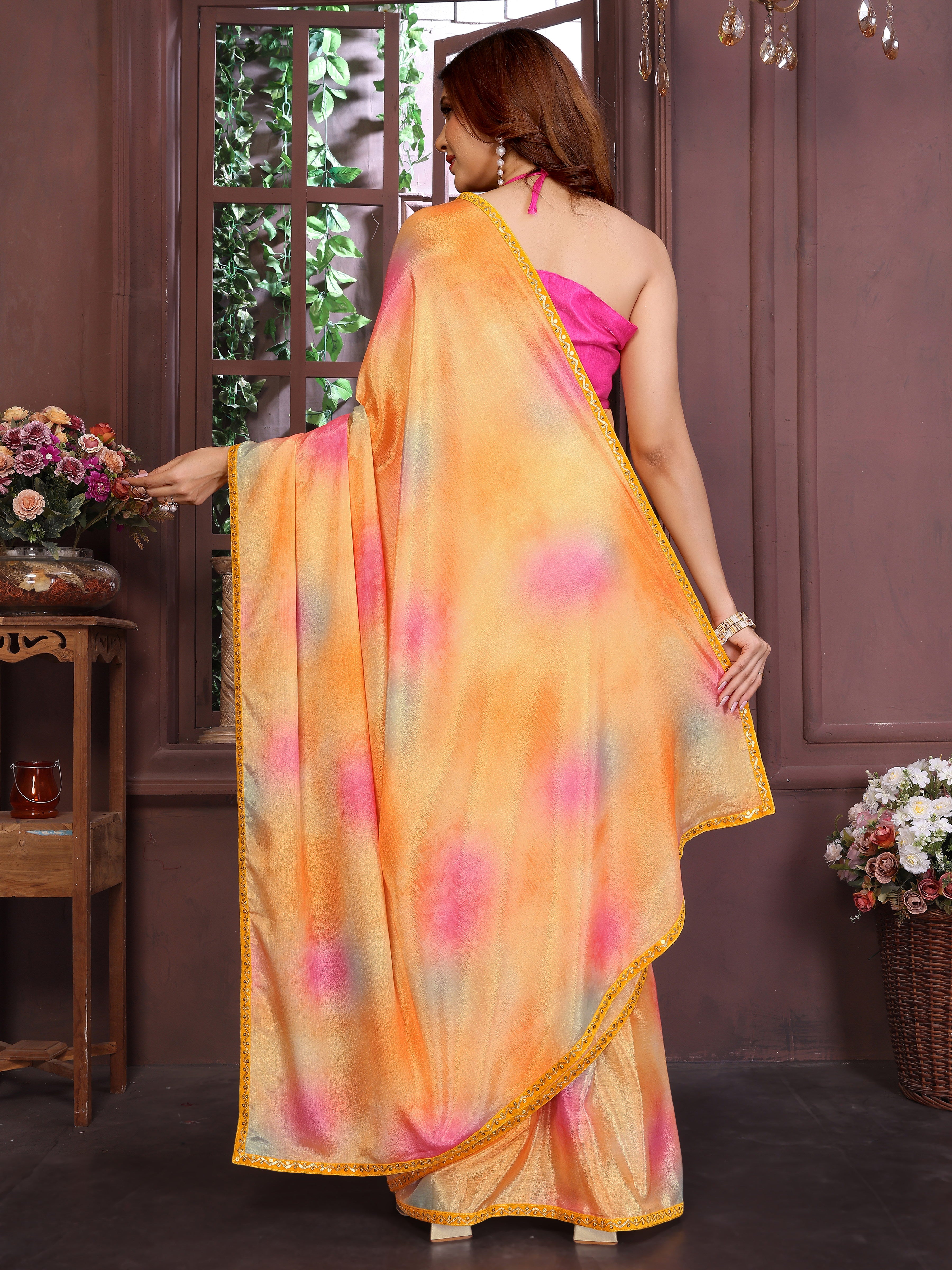 Orange Color Ready To Wear Printed Saree For Women