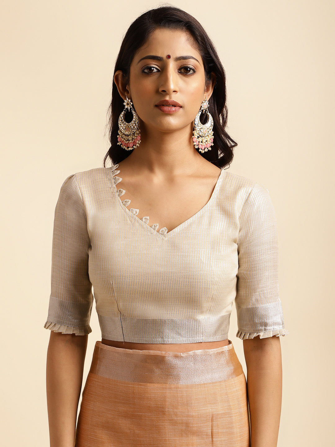 Orange Floral Linen Embroidery Silk Saree With Blouse